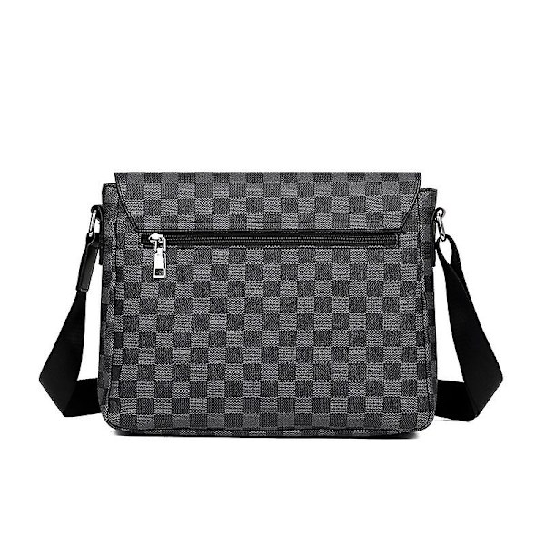 Herr Casual Rutig Axelväska Läder Sport Messenger Bag