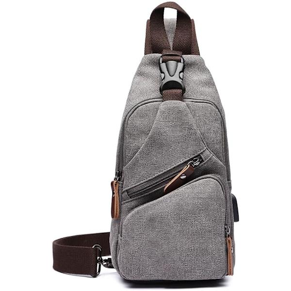 Canvas Sling Bag Crossbody Ryggsäck Axelväska Casual Ryggsäck för Män Kvinnor Utomhus Cykling Vandring Resa Fiske Shopping Trekking Grey