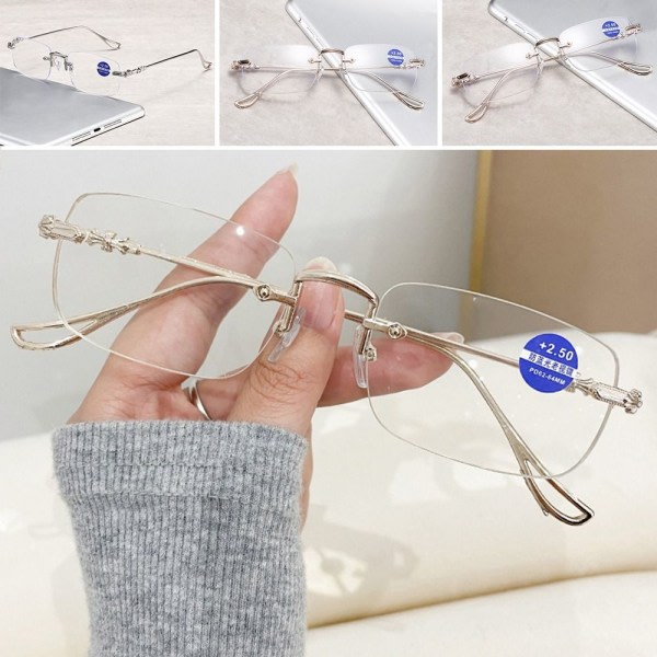 Anti-blått ljus läsglasögon Fyrkantiga glasögon Gold Strength 150