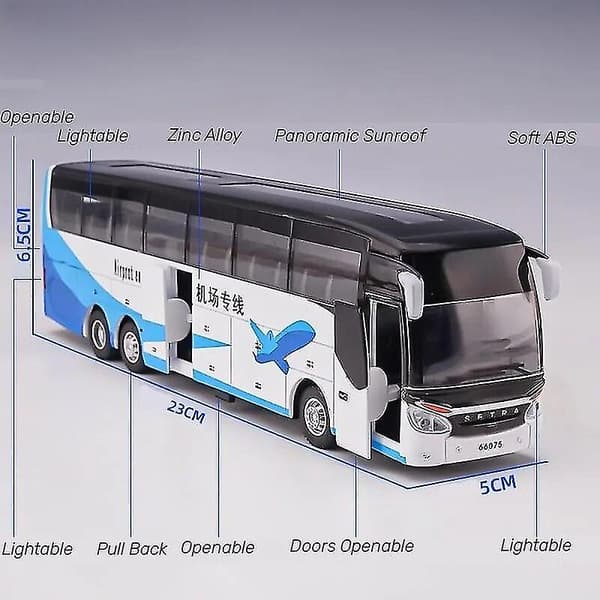 1/50 Setra Luksus Bus Legetøjsbil Diecast Miniature Model Tilbage Træk Lyd & Lys Lærings Samling Gave Til Dreng Børn Blue
