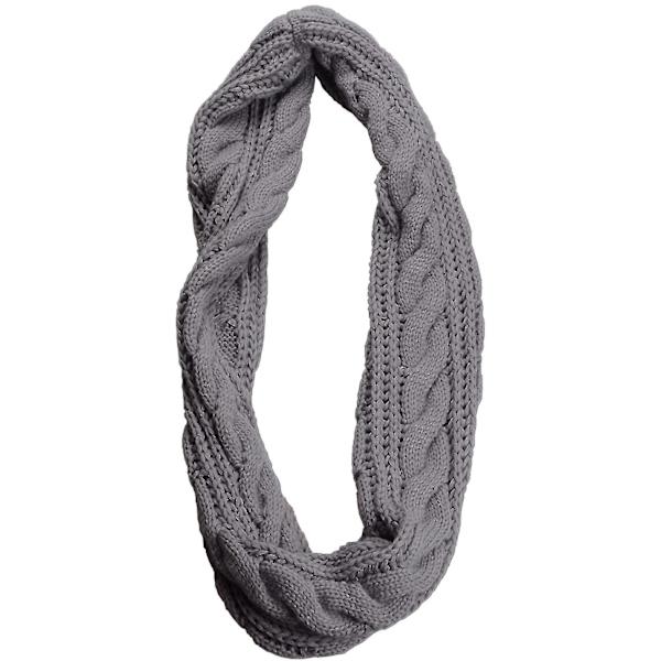 Dame Strikket Infinity Skjerf Sirkel Loop Varm Mote Tykk Ribbet Skjerf Grå