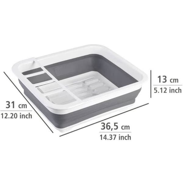 Hopfällbart diskställ, diskställ i plast, bestickhållare och tallriksstöd, plast, 36,5x13x31 cm, vit-grå