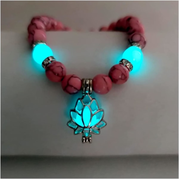 Ångest- och stressarmband, Glow in The Dark Lotus Yoga Healing Stone Armband,Lysande glödande i mörkret Månen Lotusblomformade berlockarmband(G)