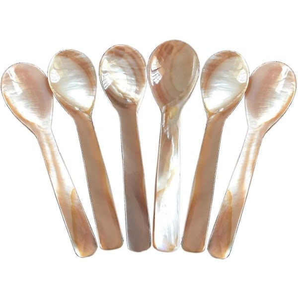 Set med 6 pärlemor 7cm x 2.2cm mop kaviarskedar med runt handtag för 7CM