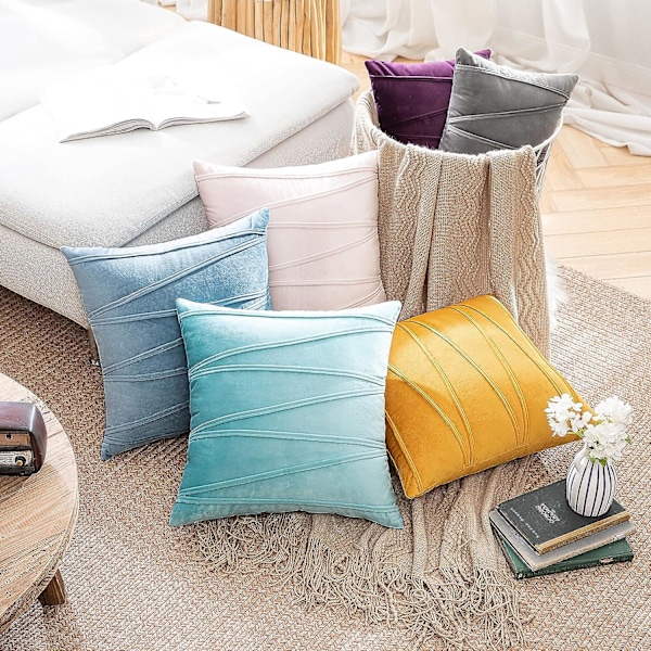 2-pack Boho Sammetskuddfodral Dekorativa Mjuka Solida Utomhus Kuddfodral För Soffa Säng 18x18 Tum Blå