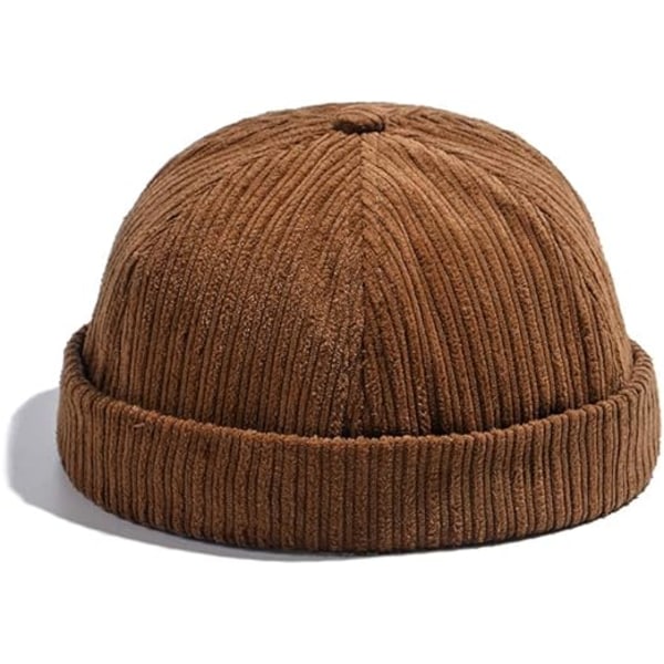 Fløjls Kasket Justerbar Skyggeløs Kasket Retro Rullet Manchet Havn Hat Arbejder Sailor Kasket Hue Skullcap Docker Leon Hat(Brun)