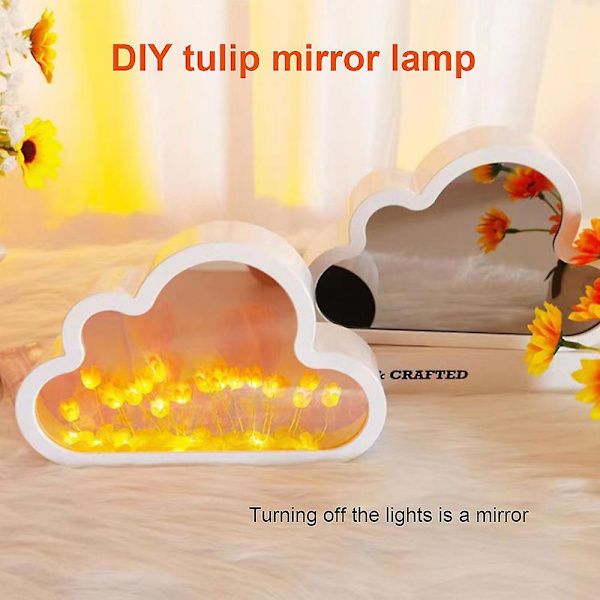 Sky Mirror Tulip Lampe, Håndlaget DIY Tulipaner Speil Nattlys, 100% Ny Yellow
