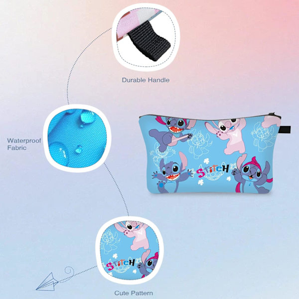 Lilo & Stitch Toilettväska Resväska Söt Kosmetisk Väska Pung Dragkedja Pennfodral Vattentät Badrum Gym Flygplats Makeup Väska Organizer Förvaring Stitch & Angel