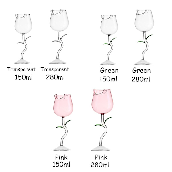 Rosblommiga Vinglas 150/280ml Rosformad Vinglas Rosparty Vinglas Green 150ml