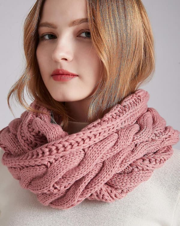 Kvinners Vinter Strikket Infinity Skjerf Mote Tykk Varm Sirkel Loop Skjerf Blå Pink