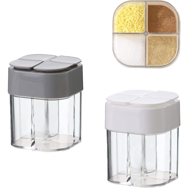 2-pack Campingkryddset, Resesalt- och pepparkvarnar Mini Transparent 4 fack för kök Resor Utomhusgrill