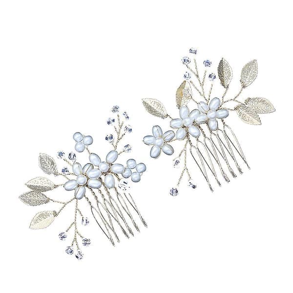 2 stk brudehårkammer perleblomster krystallperler brudehodeplagg for kvinner