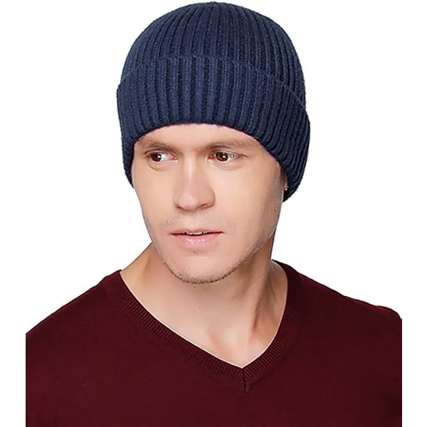 Vinterhattar för män i ull, stickad mössa, varm, baggy mössa Blue