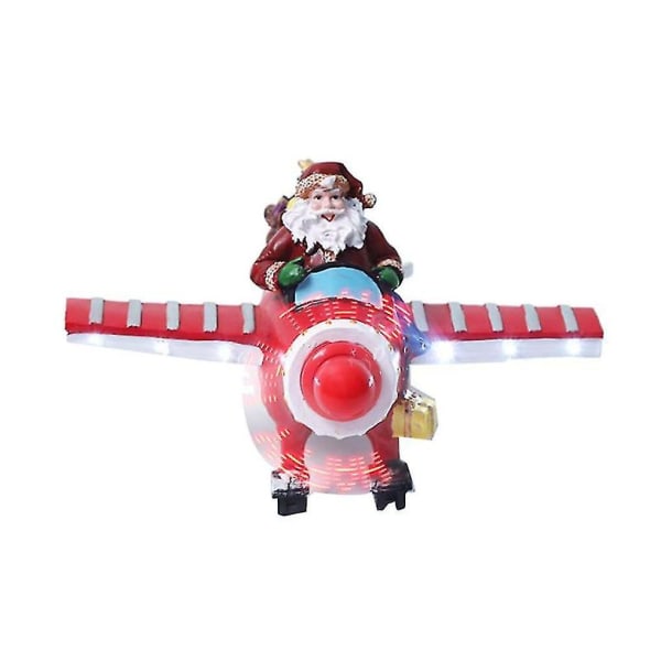 Kylän Joulupukki Ajaa Lentokonetta Lumi Maisema Koristeet Led Valo Musiikki Talo Xmas Villa Joulu