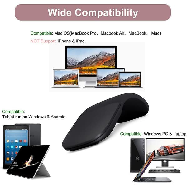 Bluetooth Arc Mus, Bærbar Trådløs Foldbar Touch Mus, Mini Mus