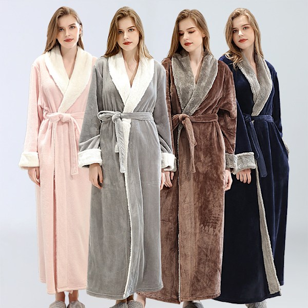 Dame Badekåbe Blød Fleece Lang Kåbe Natkjole Grey M