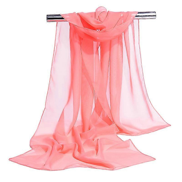 Transparent Chiffon Tørklæde | Tørklæde Dame Brudekjole - Ensfarvet Chiffon Silke Orange Pink 160x50cm