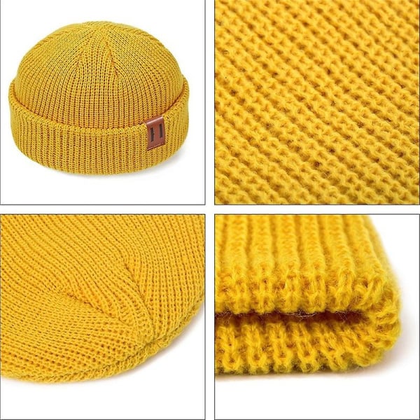 Menn Kvinner Mote Vinter Strikket Lue Unisex Skullies Cap Hip-hop Mansjett Kort Cap Bonnet Varm Ribbet Fisker Docker Hatter Beige