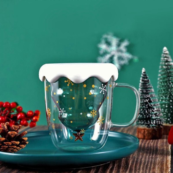 2022 Juleønskekop 300 ml Dobbeltvægget Glas Krus 3D Juletræ Julekop Sæt cup with lid