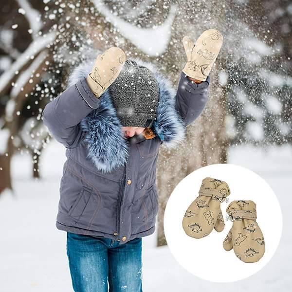 Barn Cartoon Tryckta Höst Och Vinter Varma Handskar, M khaki
