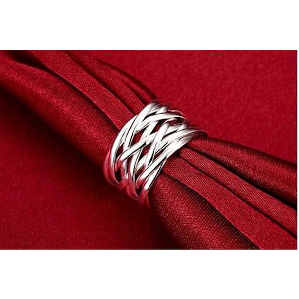 Dammode Smycken 925 Sterling Silver Geometri Justerbar Snidad Stickning Öppna Ringar För Kvinnor