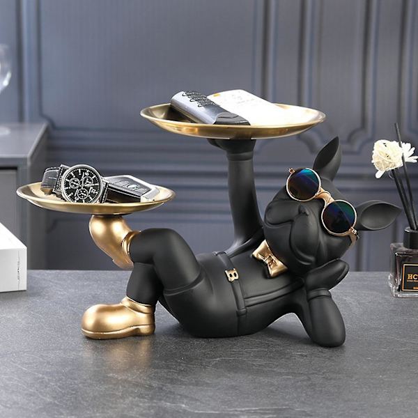 Fransk Bulldog Oppbevaringsbrett For Nøkkel Moderne Minimalistisk Valpeform Desserter Brett For Hjemmekontor Yard Decor Black