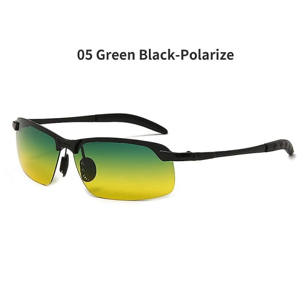 Polariserte fotokromatiske solbriller, solbriller med overgangslinse for menn, uten briller Green Black-Polarize