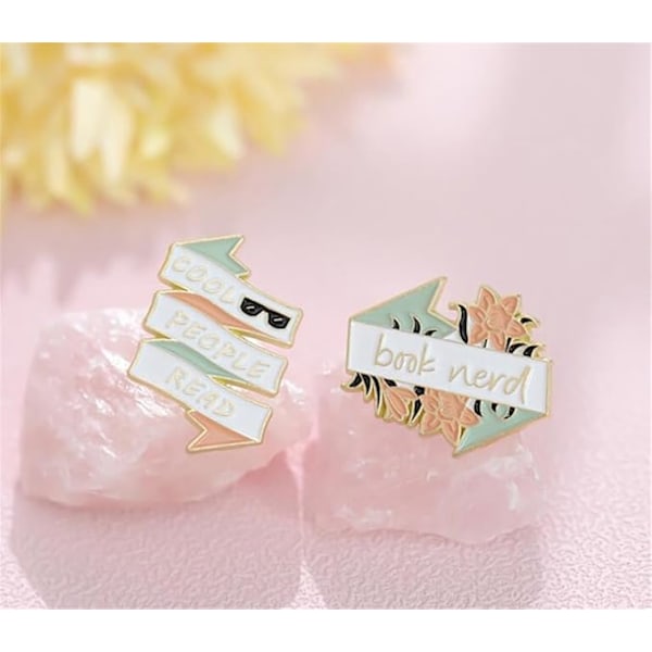 5 st coola människor läser band emalj stift kreativa blomma bok babe legering brosch märke söt rolig kavajsmycken accessoarer present till barn vänner