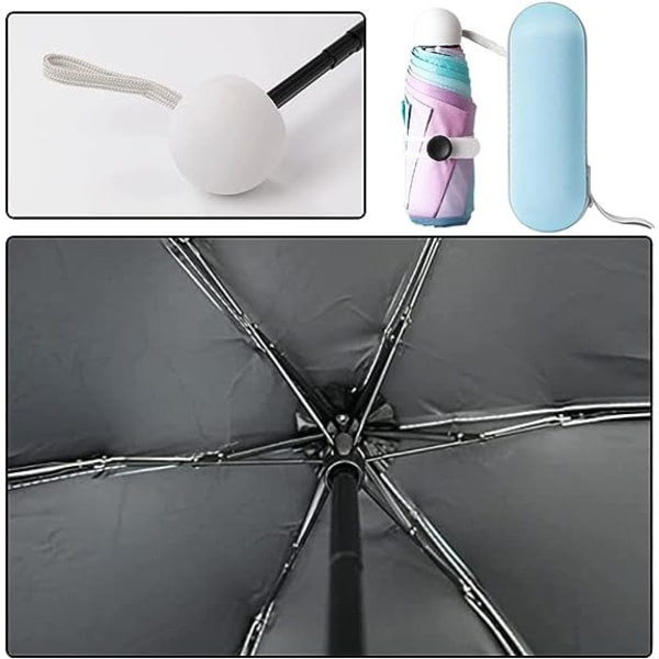 Sammenleggbar paraply, 6 ribber mini paraply med kapseletui, UV-beskyttelse paraply med ergonomisk håndtak, Rainbow bærbar lommeparaply for menn kvinner