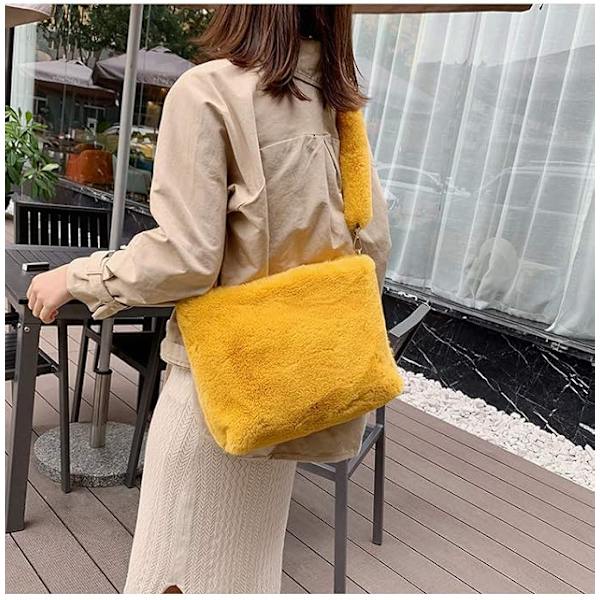 Kvinder Efterår Vinter Kunstpels Skuldertaske Plys Rem Crossbody Taske Fluffy Håndtaske-Sort