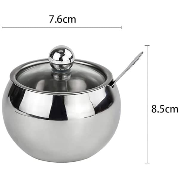 Sukkerskål, rustfrit stål krydderisked med låg, Φ7.6cm - Perfet