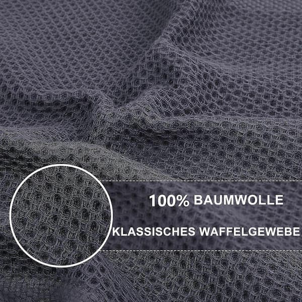 6-pak bomuldsvaffelvævede køkkenviskestykker, ultrabløde absorberende hurtigtørrende viskestykker mørkegrå 34*73cm Dark gray 34*73cm
