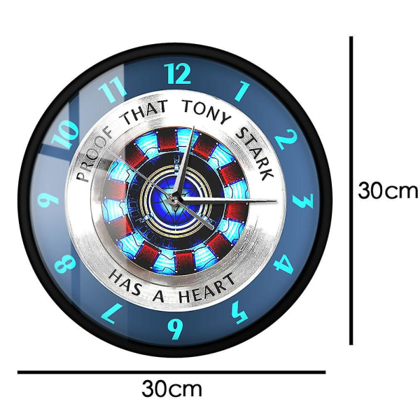 Bevis Tony Stark har hjertebue-reaktor veggklokke superhelt moderne veggur filmklokke hjemmedekor veggkunst No Frame