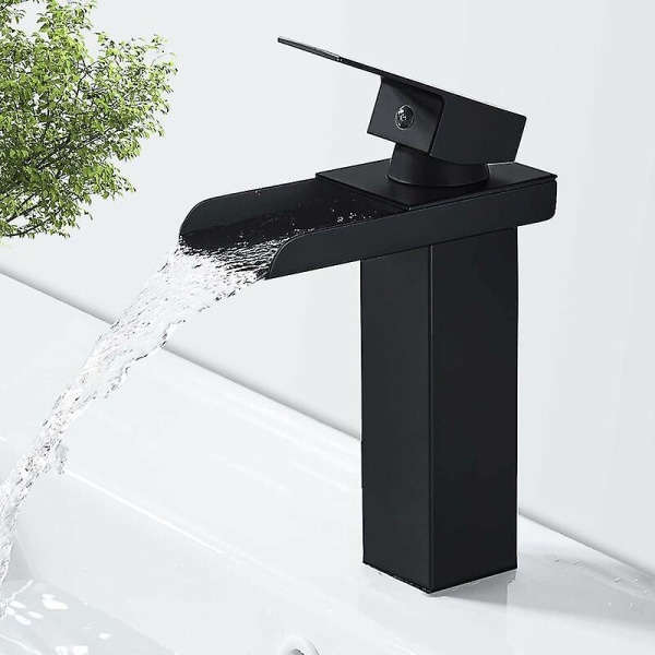 Moderne sort vandfaldsbadeværelsesarmatur, vandfaldsvaskarmatur, håndvaskarmatur med tudhøjde 140 mm,