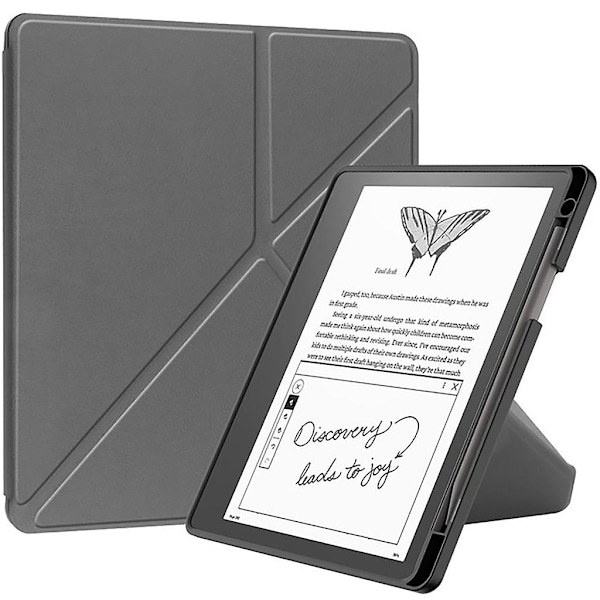 Deksel for Kindle Scribe 2022 10,2 tommer, multi-foldbar stativ, mykt PU-lær Grey