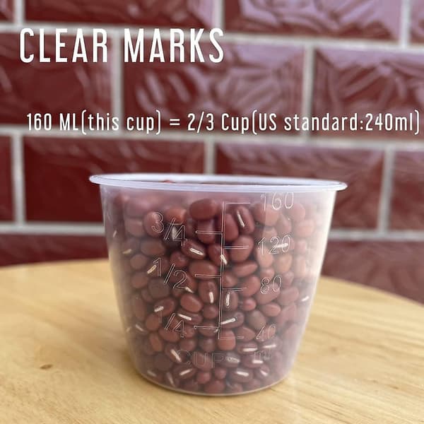 5-pakning 160 ml Ris Målekopp, Klar Riskokekopp, Målekopp for Ris og Tørre Ingredienser, Riskopp-Erstatning