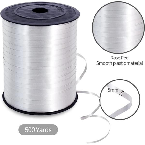 500 meter krøllebånd - ballonbånd - ballonsnor til kunst og håndværk, gaveindpakning, bånd og sløjfer til jule-nytårs-fødselsdagsgaver Silver