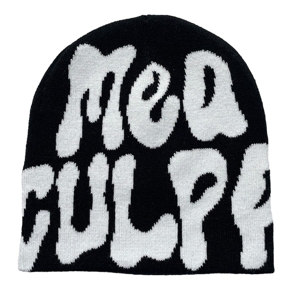 Y2k Beanie Huer Strikket Uld Hat Brev Jacquard Hat Hip-hop Breve Tide Cap Søde Mænd Kvinder Hule Breve Skyggeløs Cap Strikket Cap style 1