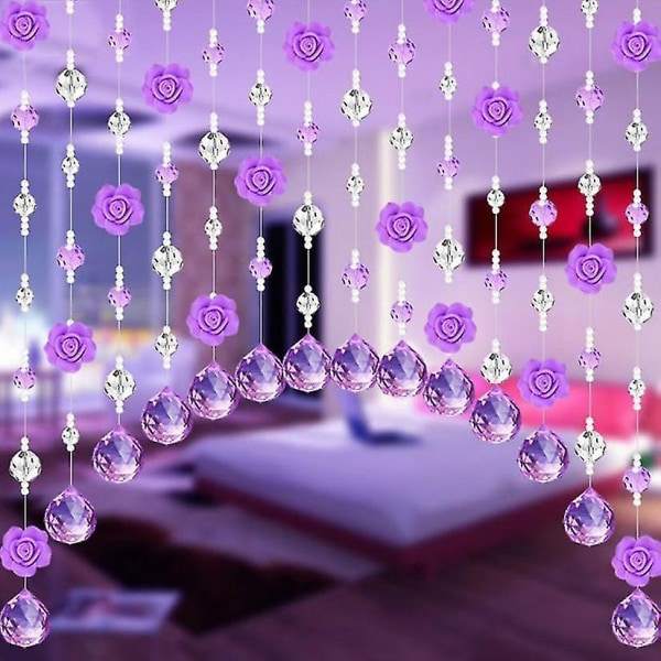 Lilla krystalglas roseperlegardin til dekoration