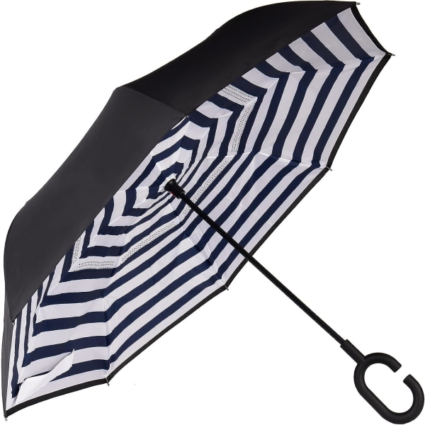 Dobbeltlags inverterte paraplyer Omvendt sammenleggbar paraply Selvstående vindtett UV-beskyttelse Stor rett reiseparaply med C-formet håndtak
