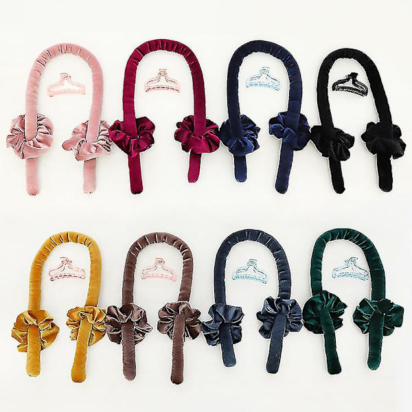 Värmefria locktångsdiadem, lockband utan värme med hårklämmor och scrunchie, sovande lockar sidenbandshårrullar Leopard print