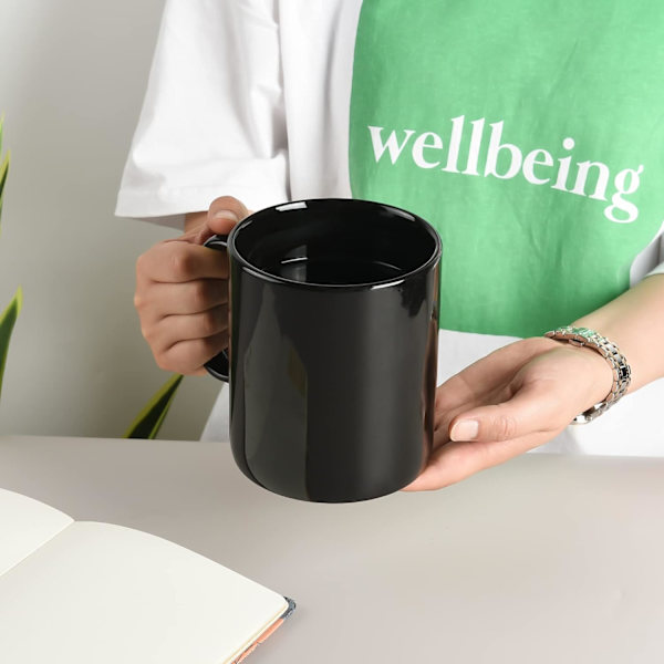 Ekstra stort keramisk kaffekrus med håndtag til kontor og hjem (sort)