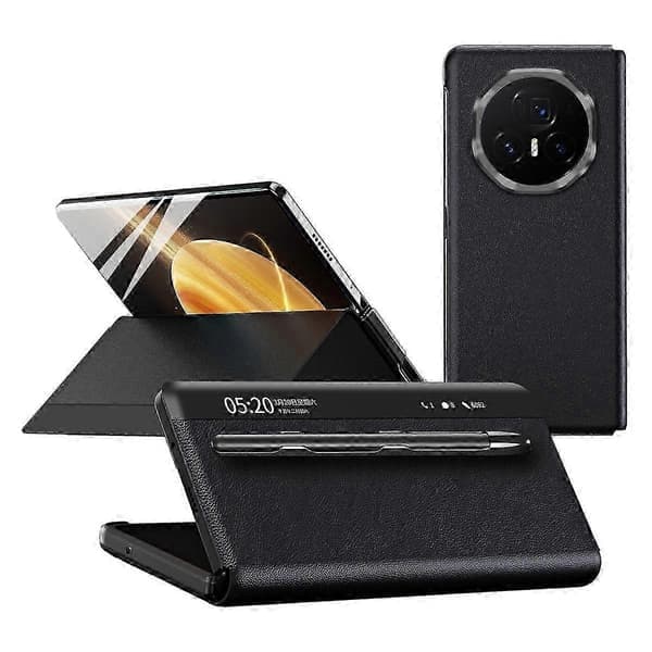 For Honor Magic V3 5G Etui Display Vindue PU Læder Telefon Cover med Stylus Sort Black