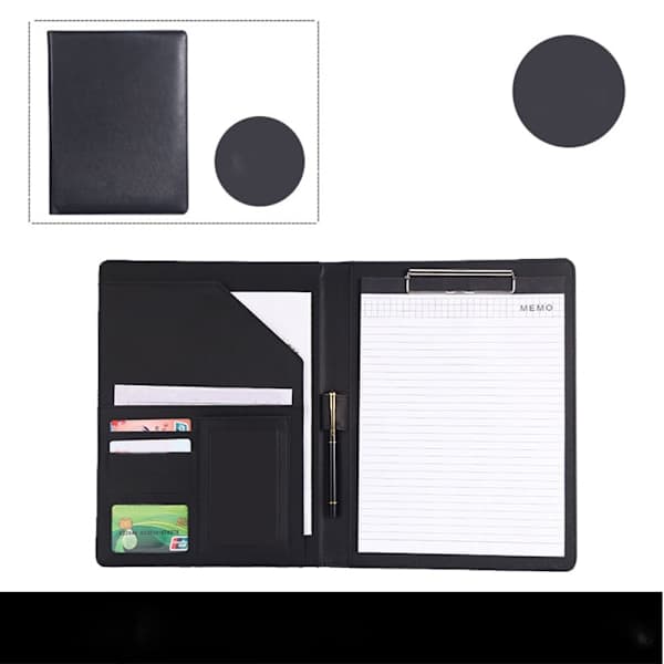 (Sort) Herre Dokumentmappe, Konferencemappe i Læder, A4 Clipboard, D