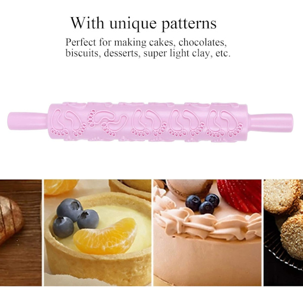 Präglade kavel, färgglada kakdekorationsgraverade präglingskavel med mönster för fondant, paj, skorpa, kaka, bakverk, glasyr Pink