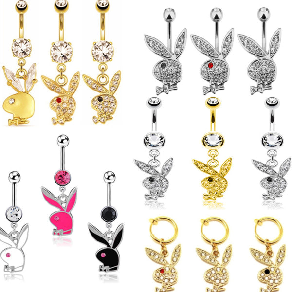 1 stk Bunny Dangle Belly Ring Paved CZ Gems Kirurgisk Stål A10