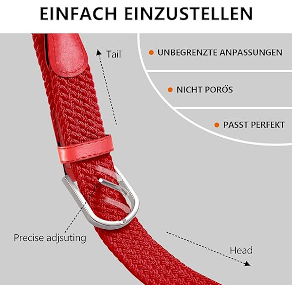Herrbälte, elastiskt flätat bälte unisex män kvinnor flätat elastiskt stretch vävt bälte 33mm(1,25\") ，Längd 42\"(107cm) Passar midja 33\"-36\", Flera färger Red