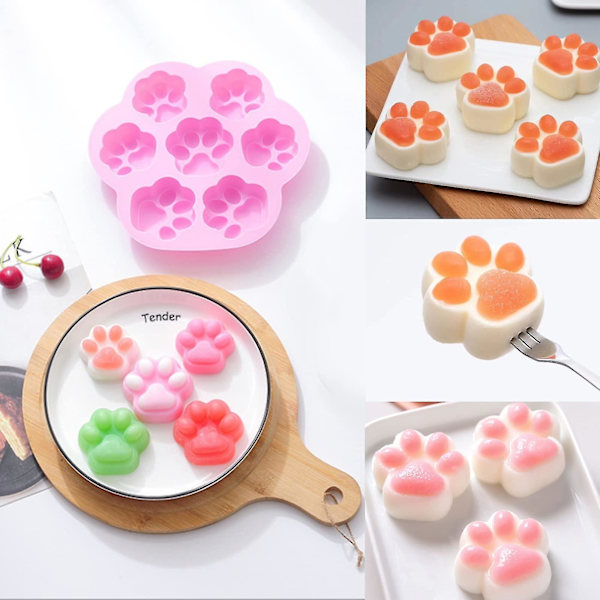 Kat og hund pote silikoneform isterninger cookies slikbakke fødevarekvalitet 8 hulrum chokolade slik isterninger (blå+pink) Hy