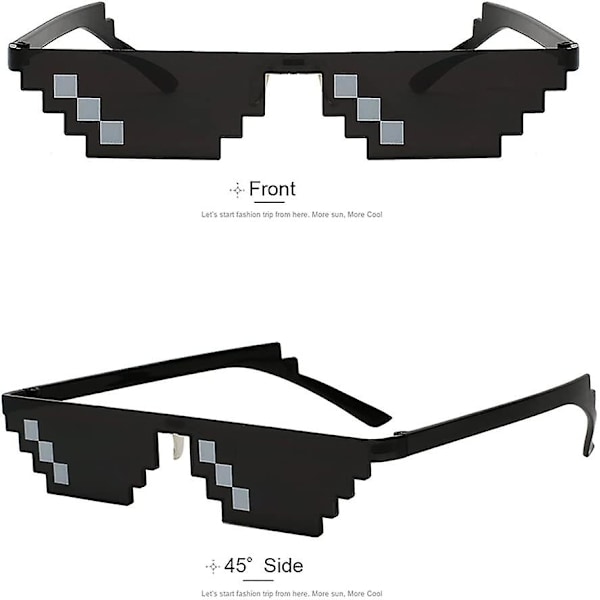 [3 pak] Solbriller, Solbriller Mænd Kvinder 8 Bit Glas Pixel Mosaik Rekvisitter Unisex Solbriller - Sort
