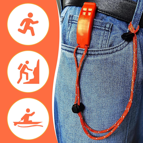 Visselpipor med reflexsnöre, 2-pack nödvisselpipa, säkerhetsöverlevnad utomhus, vandring, bergsklättring, båtliv och signalering